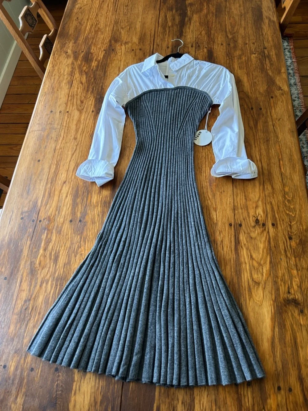 STAUD Gray Ribbed Strapless Midi Dress - Picture 2 of 9